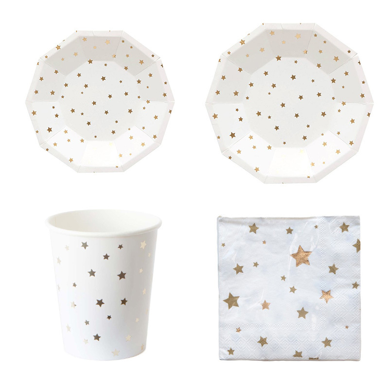 烫金星星纸盘纸杯纸巾野餐盘子