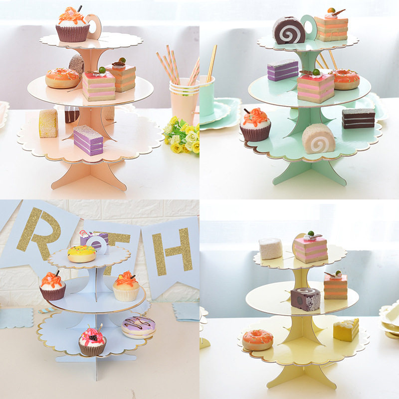烫金纯色纸质蛋糕架一次性创意甜品台装饰点心架生日聚会派对用品