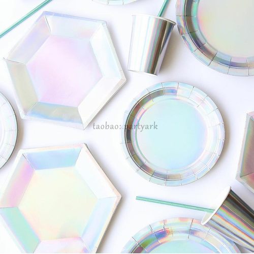 镭射纸盘纸杯派对餐具炫彩盘子