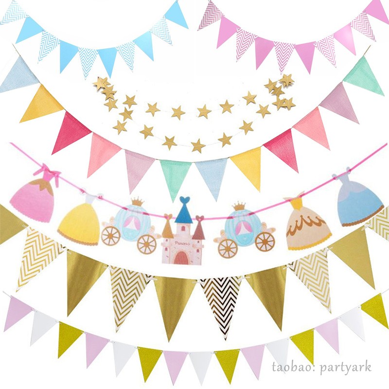 birthday party bunting生日派对户外野餐聚会彩旗三角旗城堡拉花
