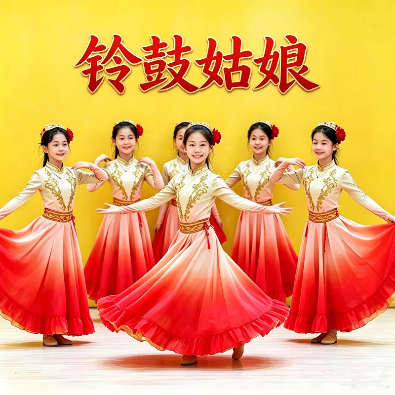 花儿悄园中笑新疆舞儿童演出服图片
