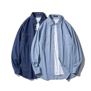 2024春秋牛仔衬衫男长袖宽松休闲衬衣男士薄款工作服工地上班外套