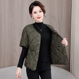半袖 外套妈妈冬装 护肩马夹潮女 外穿背心带袖 中老年羽绒棉马甲短袖