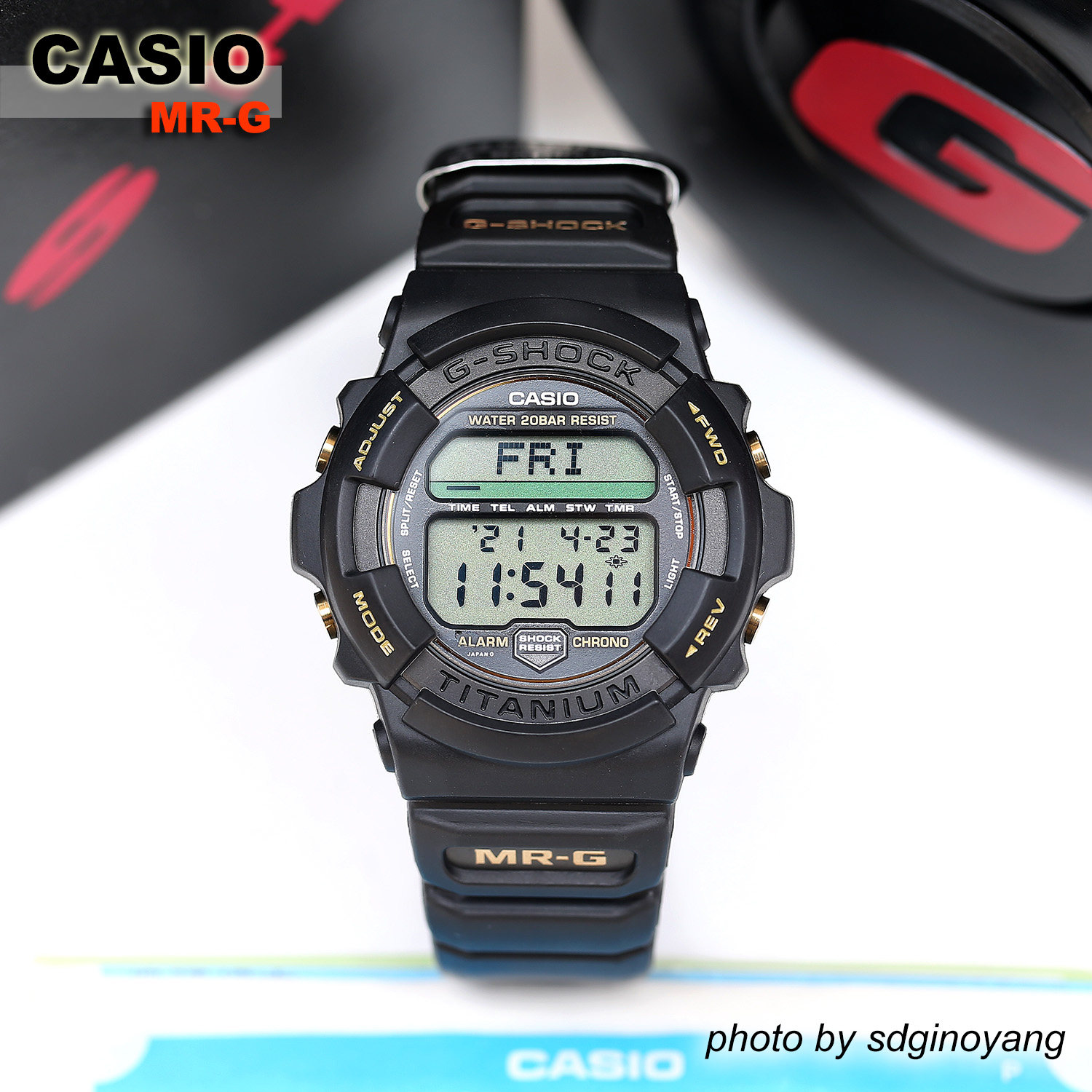 CASIO卡西欧G-SHOCK MRG-1B-1 MR-G初代金圈黑钛合金胶带全新结束