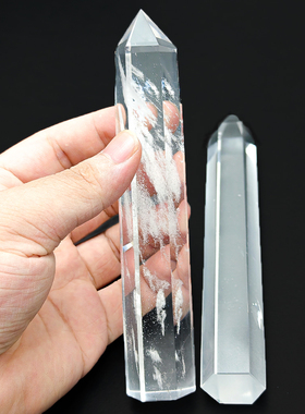 白熔炼白水晶柱装饰摆件