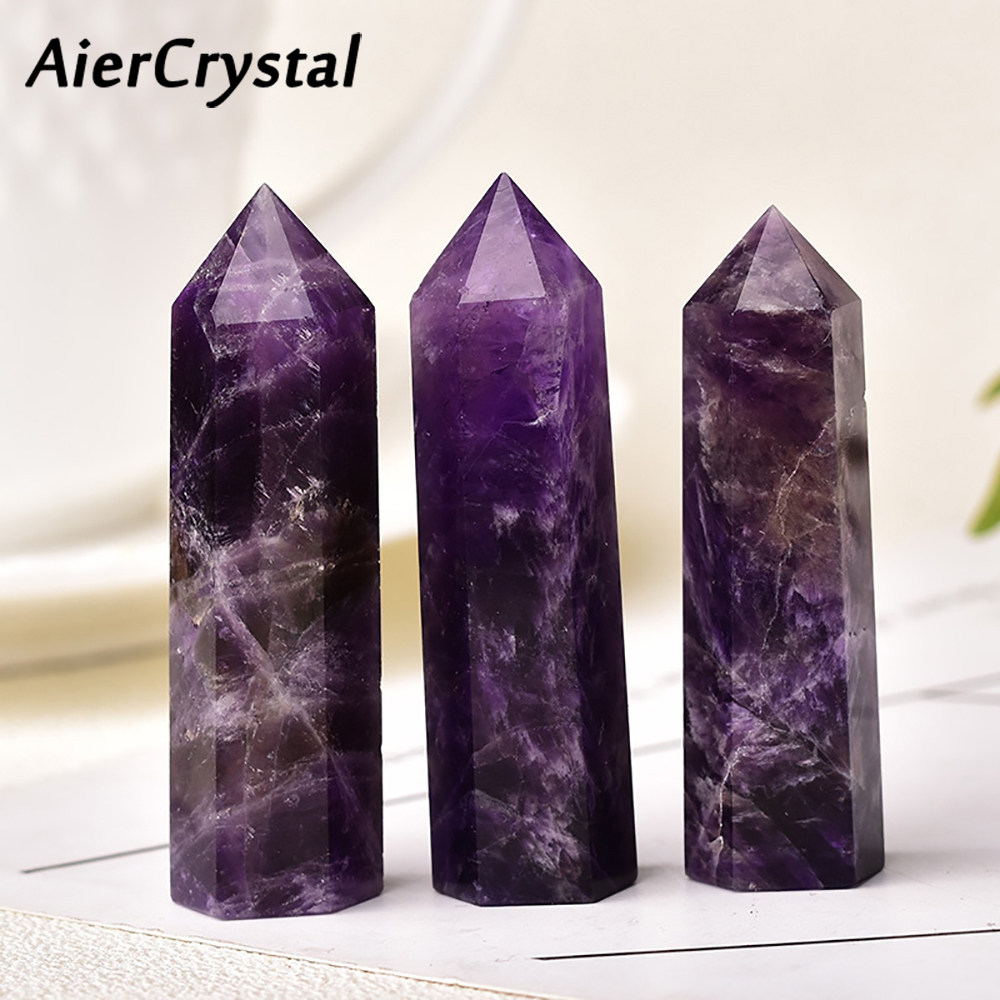 天然紫水晶柱手工抛光装饰