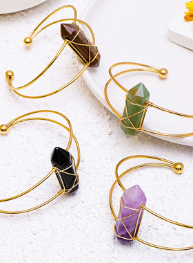 热销双尖六角柱天然石水晶手镯