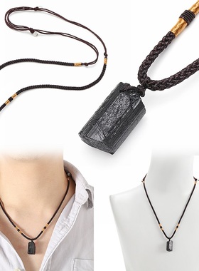 天然黑碧玺吊坠挂饰项链