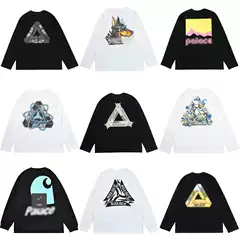 American Style Triangle Phantom Letter Print Long Sleeve T-Shirt for Men and Women 100% Cotton Undershirt Skateboard Streetwear