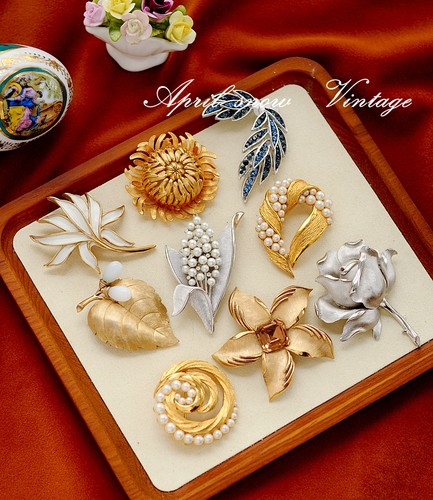 Trifari vintage 欧洲古董 西洋 星光水晶珍珠花束玫瑰海报款胸针
