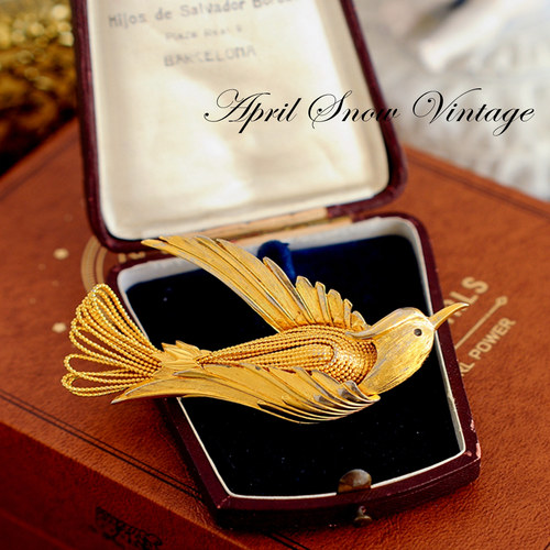 美国中古VINTAGE 打标BOUCHER天堂鸟素金胸针