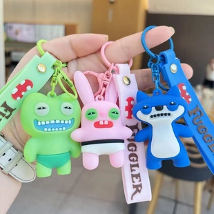 跨境 卡通萌芽怪兽钥匙扣PVC丑萌公仔包包挂件外贸潮玩抓机小礼品