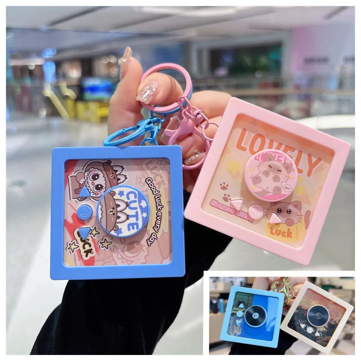 新款卡通卡皮巴拉系列迷你唱片机钥匙扣猫咪可录音cd盒挂件