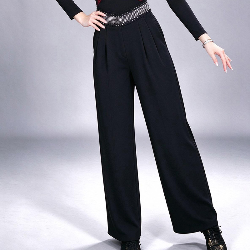 绚悦高腰烫钻舞蹈裤女士拉丁舞交谊舞训练服修身显瘦舞台表演练习