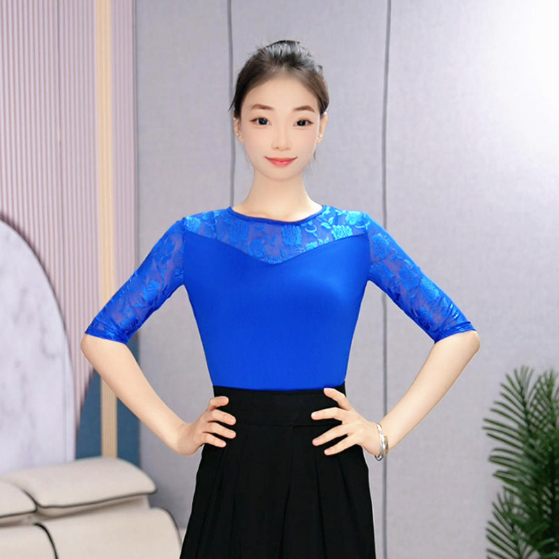 绚悦新款蕾丝拼接舞蹈上衣中袖常规国标舞服交谊舞广场舞演出服女