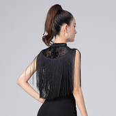 黑色拉丁舞女成年2025形体训练服 流苏连体夏季 摩登舞上衣新款 无袖