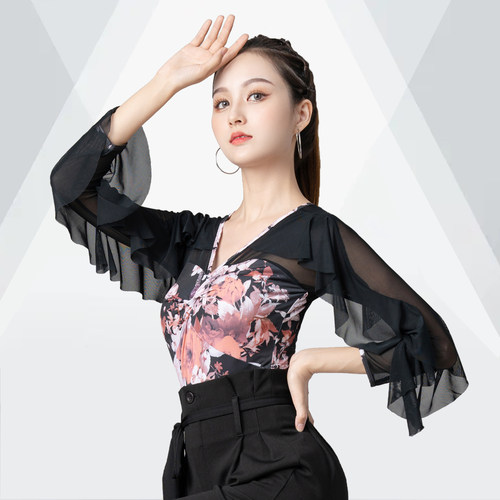 摩登舞印花时髦上衣表演服演出服