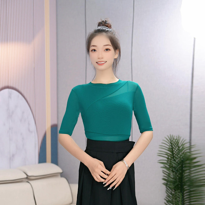 绚悦拉丁舞演出服修身圆领显瘦摩登舞连体上衣时尚女装练功连体衣