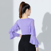 摩登国标华尔兹连体V领长袖 拉丁舞练功服上衣女 感秋冬季 时尚 新款