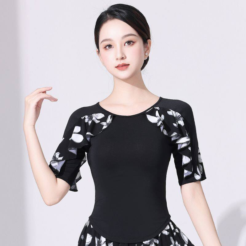 拉丁舞上衣夏季女成人新款摩登舞服装古巴特交谊舞上装练功演出服