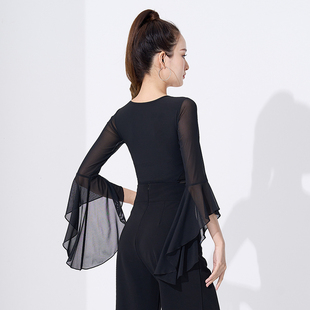 拉丁舞服装上衣女2025新款成人跳舞蹈练功服女圆领高级感国标舞衣