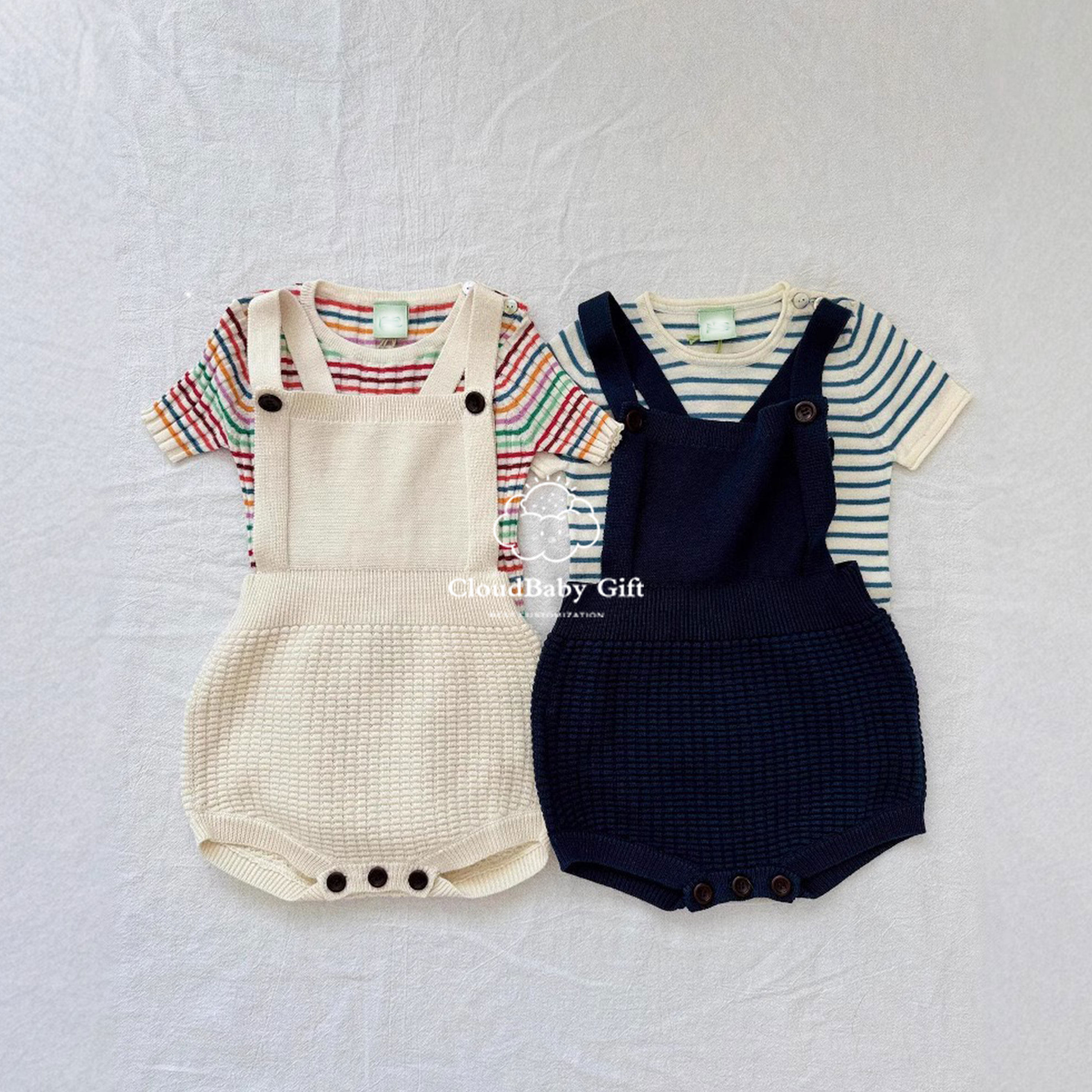 ins2025春夏丹麦男女童宝宝有机棉柔软针织背带裤连体包屁哈衣