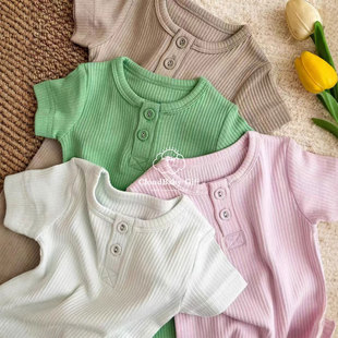 上衣T恤短裤 mar男女童宝宝莫代尔棉舒适螺纹纯色短袖 新款 2025夏季