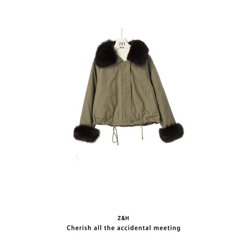 ZH【秋山归月】纯色简约毛毛领舒适羽绒外套女长袖舒适