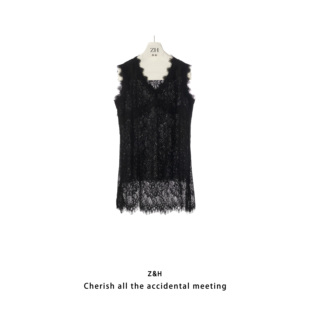 ZH【雾里藏诗】V领蕾丝镂空无袖背心女显瘦百搭叠穿蕾丝上衣