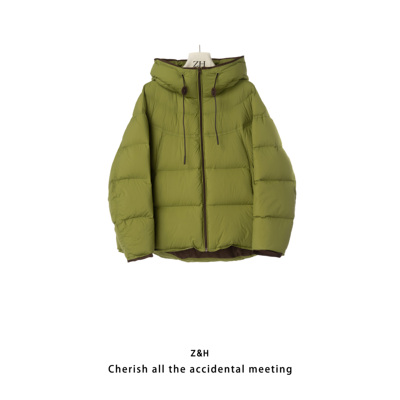 ZH【小暖炉】绿色常规女休闲连帽羽绒服