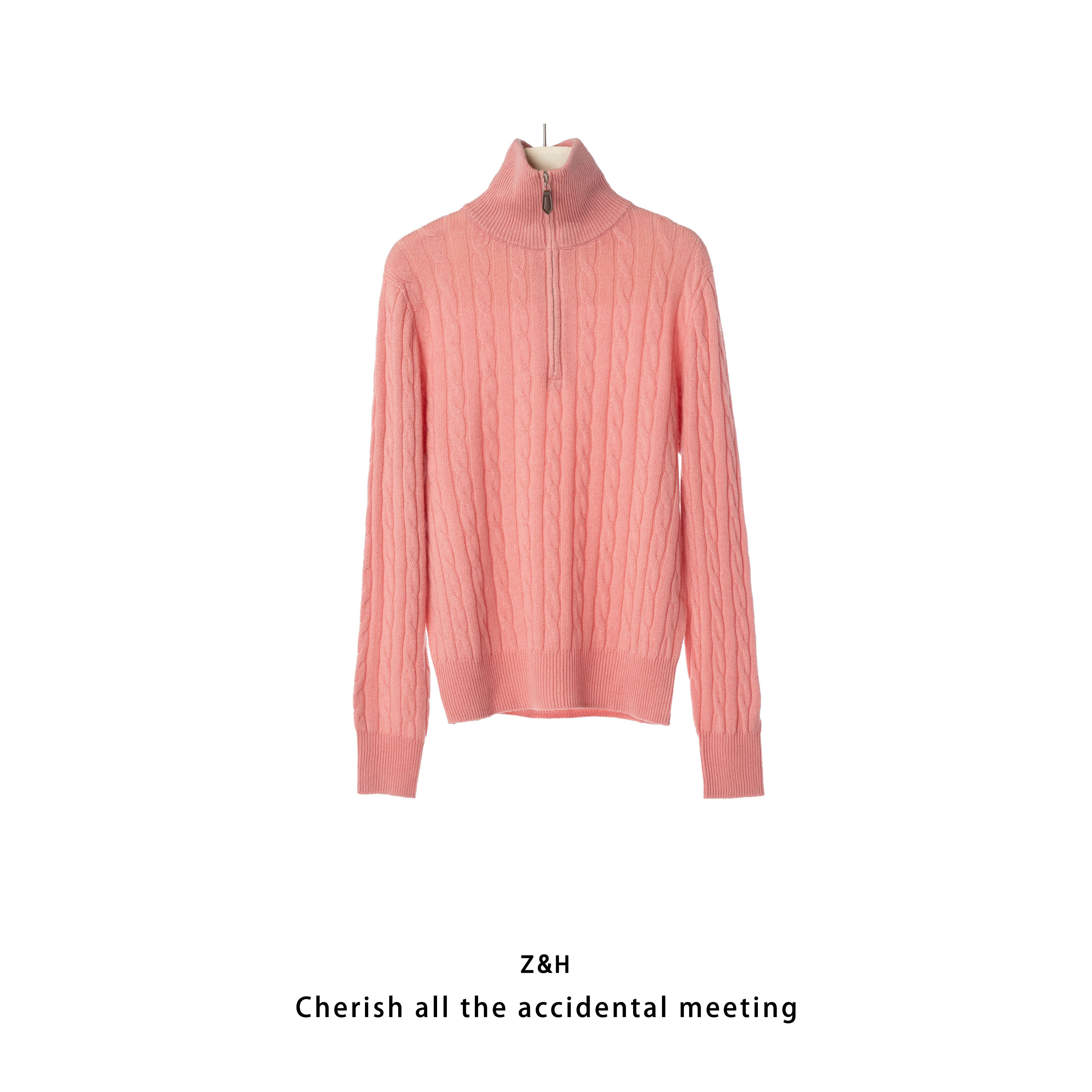 ZH【南港的冬】女提花针织百搭半高领毛针织衫