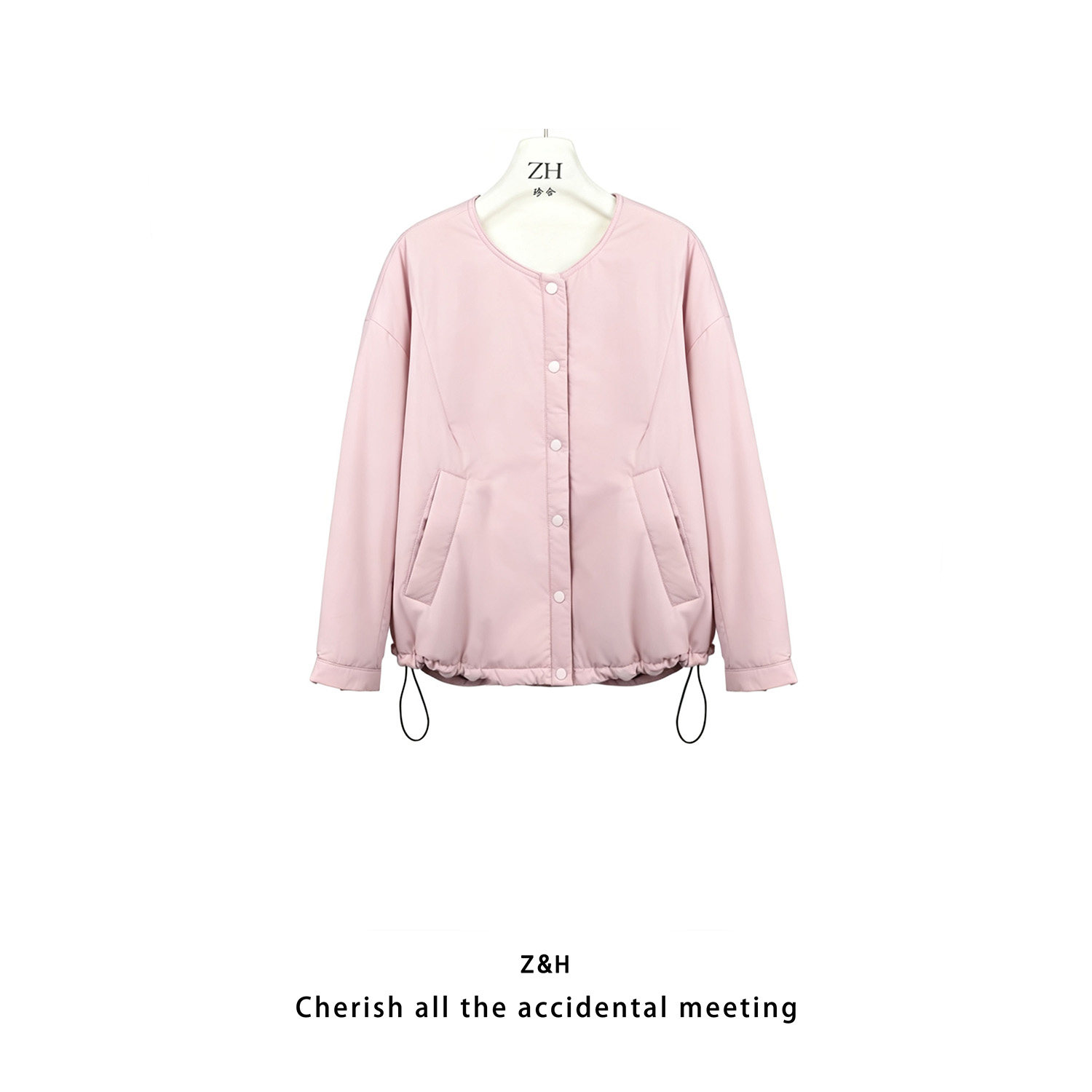 ZH【冬婉】圆领简约纯色舒适棉服女外套长袖圆领百搭显瘦保暖