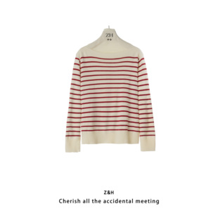ZH【心愿便利贴】条纹针织衫女长袖百搭套头毛衣设计感