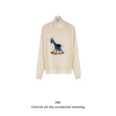 ZH【远山来信】刺绣常规款圆领羊毛衫毛针织衫