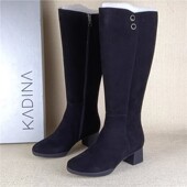 卡迪娜正品 处理真皮高筒靴粗跟百搭单里靴单里瘦瘦靴长靴 撤柜断码