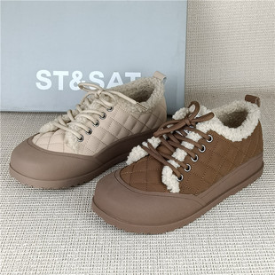星期六正品撤柜女鞋毛毛板鞋女冬季厚底休闲鞋保暖加绒舒适棉鞋女