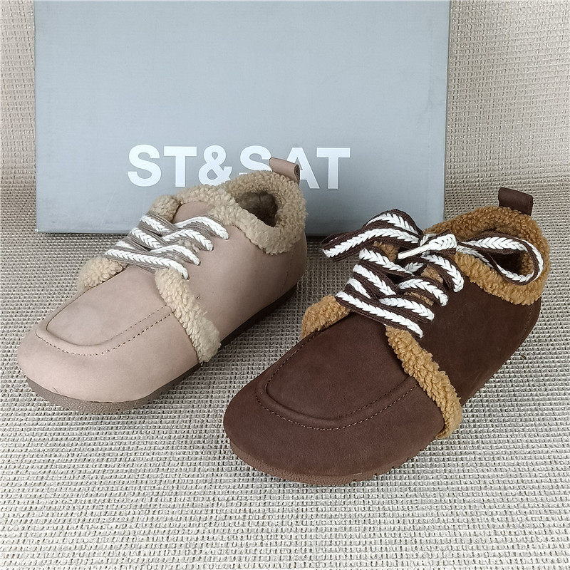 星期六专柜撤柜断码处理真皮女鞋休闲百搭日常冬季加绒保暖棉鞋女