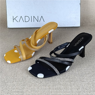 拖鞋 卡迪娜专柜撤柜断码 法式 细高跟洋气百搭外穿高跟拖鞋 处理女鞋