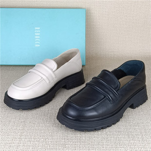 瑞贝卡专柜撤柜断码处理真皮女鞋英伦风小皮鞋百搭一脚蹬厚底单鞋