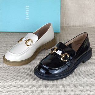 REBACCA瑞贝卡品牌撤柜真皮乐福鞋漆皮一脚蹬百搭单鞋春季小皮鞋