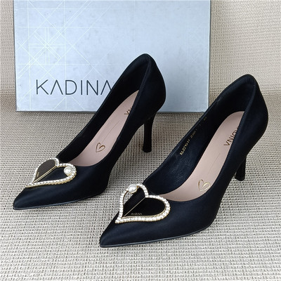 卡迪娜撤柜正品处理女鞋细高跟尖头浅口黑色通勤舒适百搭法式单鞋