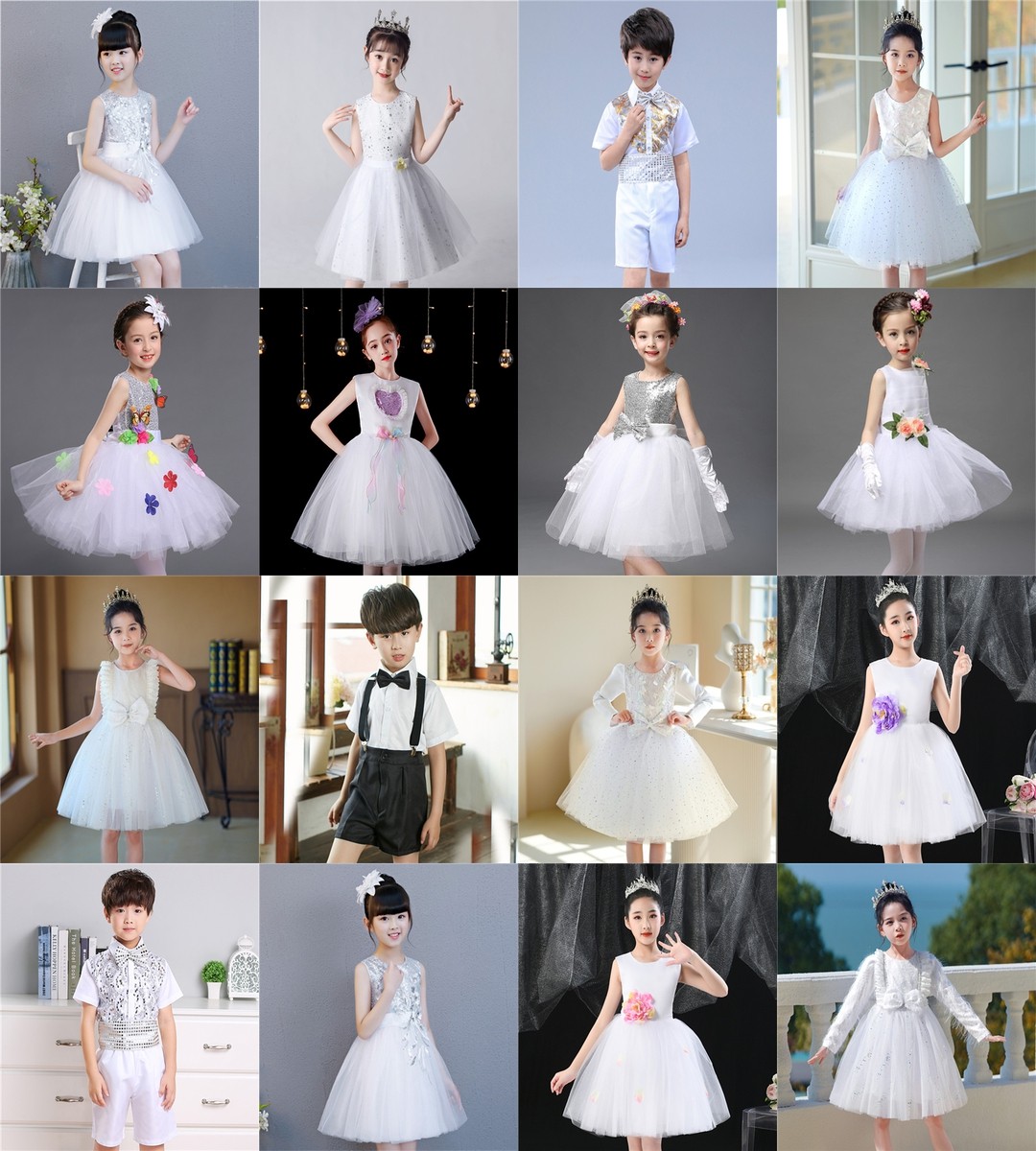 六一儿童白色纱裙演出服中学生大合唱团女童蓬蓬裙诗词朗诵表演服
