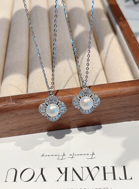 S925银纯银淡水珍珠花花纯银项链不褪色礼盒礼袋新年顺丰3