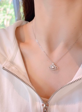 S925银纯银珍珠土星纯银项链不褪色圣诞送礼盒礼袋顺丰11