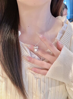 S925银纯银淡水珍珠蝴蝶结纯银项链不褪色礼盒礼袋新年顺丰3