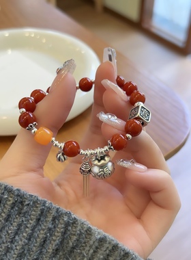 S925银纯银红玛瑙福袋手链生日新年情人节礼物送礼盒礼袋顺丰1