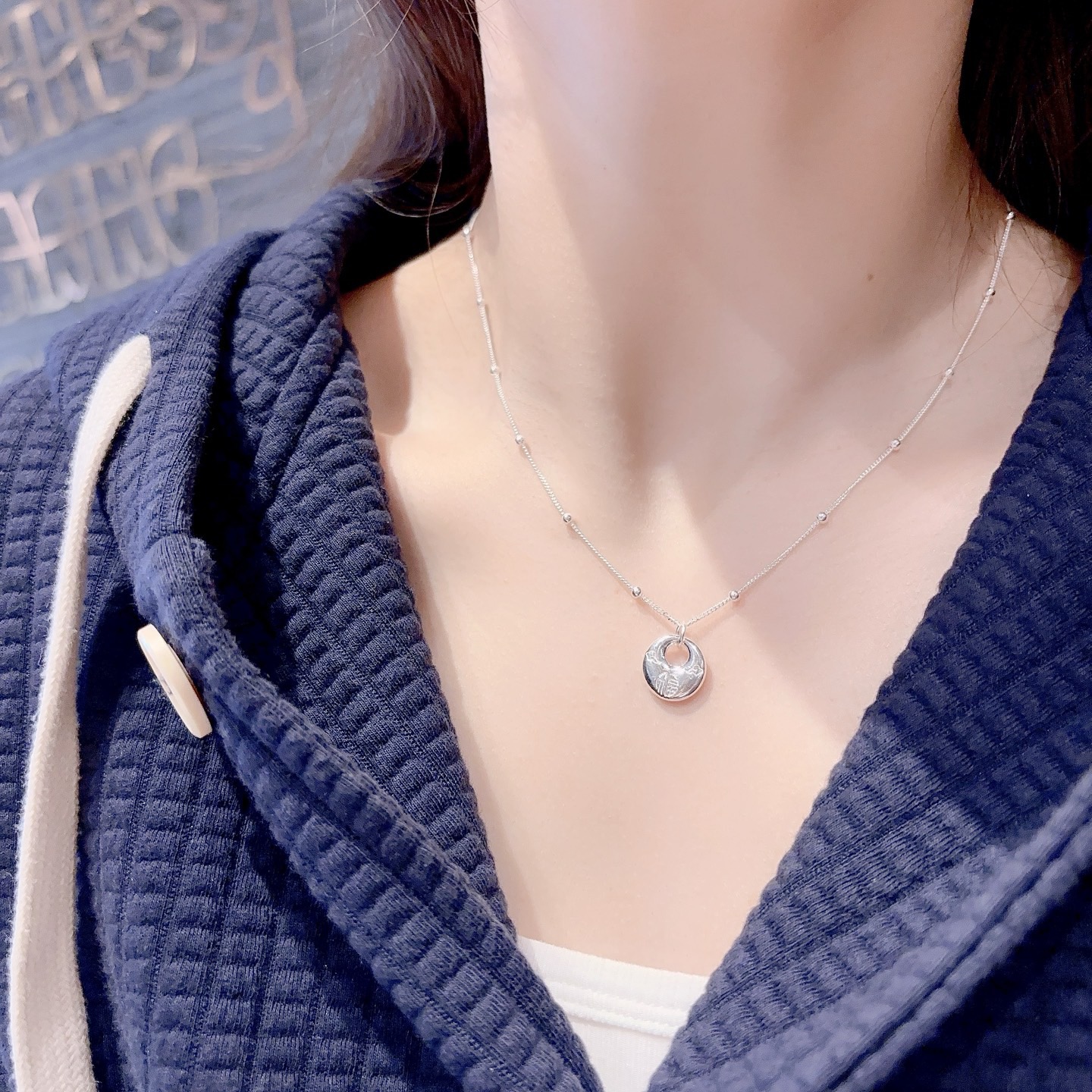 S925银纯银新款小胖福足银纯银项链不褪色圣诞送礼盒礼袋顺丰11