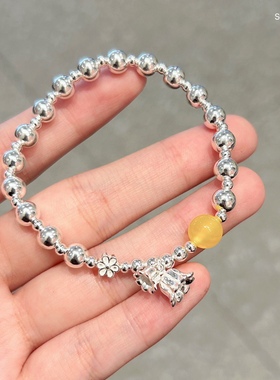 S925银纯银新款光珠铃兰花银手链七夕礼物送礼盒礼袋顺丰9