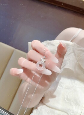 S925银纯银白玉髓平安扣纯银项链不褪色礼盒礼袋新年顺丰3