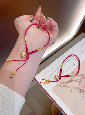 S925银纯银新款小胖福流苏编绳手链不褪色七夕送礼盒礼袋顺丰11